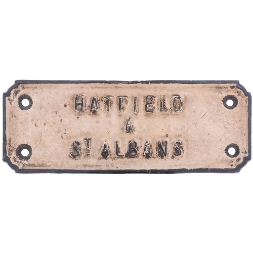 448 - A staff and ticket box plate, HATFIELD & ST ALBANS, used on the GWR branch which closed in 1965. Cas... 