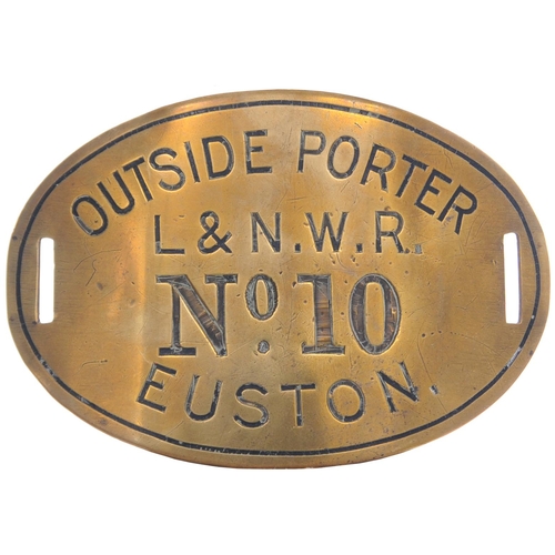 450 - An armband, OUTSIDE PORTER, LNWR No 10 EUSTON, engraved brass, 5½x4