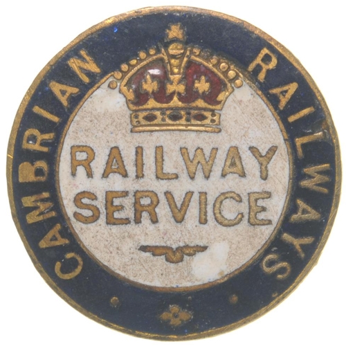 48 - A Cambrian Railways first world war RAILWAY SERVICE badge, by J A Wylie, brass/enamel. (Postage Band... 