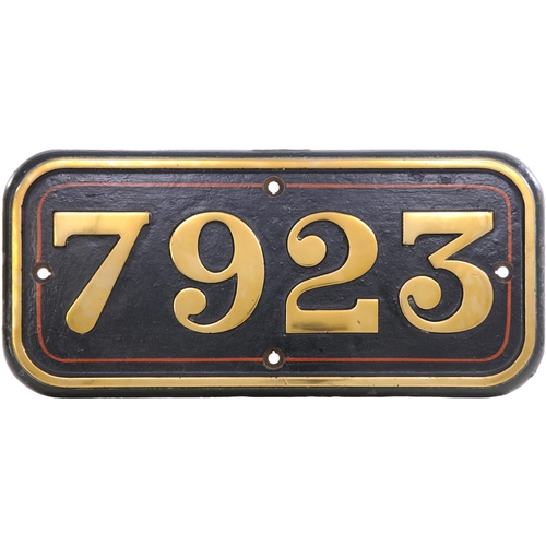 5 - A (GWR) cabside numberplate, 7923, from a 6959 Modified Hall Class 4-6-0 built at Swindon in Septemb... 