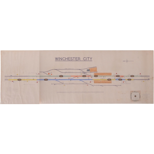 63 - A BR(S) signal box diagram, WINCHESTER CITY 1963, showing the lines towards St Cross and Winchester ... 