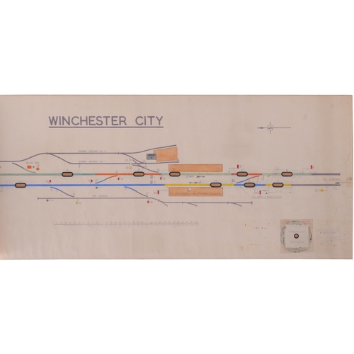 63 - A BR(S) signal box diagram, WINCHESTER CITY 1963, showing the lines towards St Cross and Winchester ... 