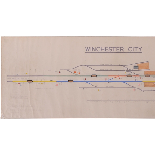 63 - A BR(S) signal box diagram, WINCHESTER CITY 1963, showing the lines towards St Cross and Winchester ... 