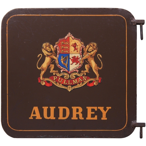 65 - A Pullman Car name, AUDREY, with coat of arms, as slotted in by the door while the car is on the pla... 