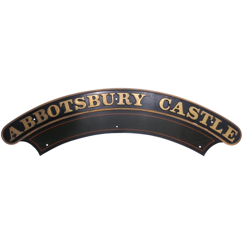 72 - A nameplate, ABBOTSBURY CASTLE, from the GWR 4073 Castle Class 4-6-0 No 4083 built at Swindon in May... 