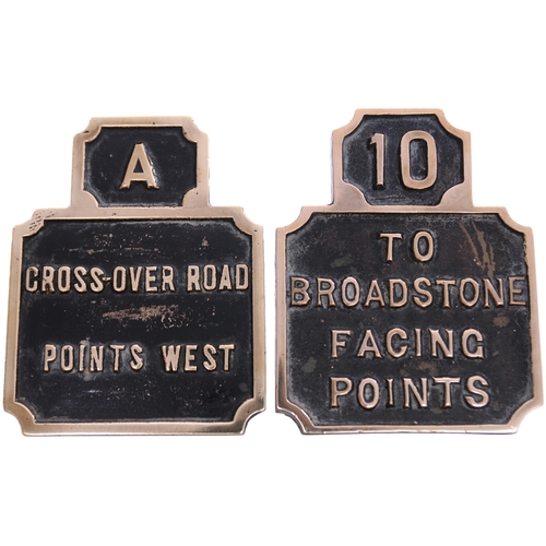 74 - A pair of Somerset and Dorset Joint Railway Stevens signal lever plates, 10 TO BROADSTONE FACING POI... 