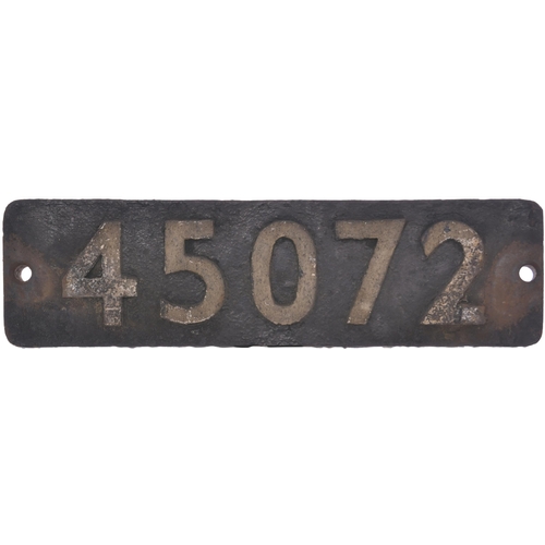 80 - A smokebox numberplate, 45072, from a LMS Class 5 4-6-0 No 5072 built at Crewe and allocated new to ... 