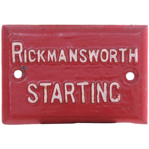 85 - A pair of LNWR signal lever back plates, RICKMANSWORTH STARTING and MAIN TO CROXLEY GREEN CALL ON, e... 