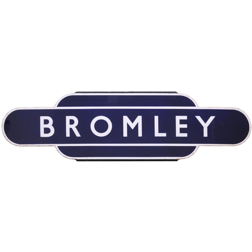 9 - A BR(E) totem sign, BROMLEY, (h/f), from the London, Tilbury and Southend route. Excellent colour an... 