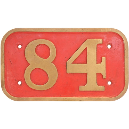 91 - An LMS (NCC) cabside numberplate, 84, from the U2 Class 4-4-0 LISSANOURE CASTLE. Cast brass, 16¾