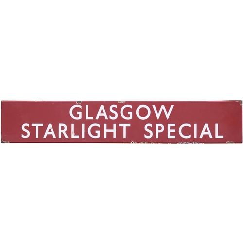 94 - A train departure board, GLASGOW STARLIGHT SPECIAL, (f/f), as displayed at the barrier at Marylebone... 