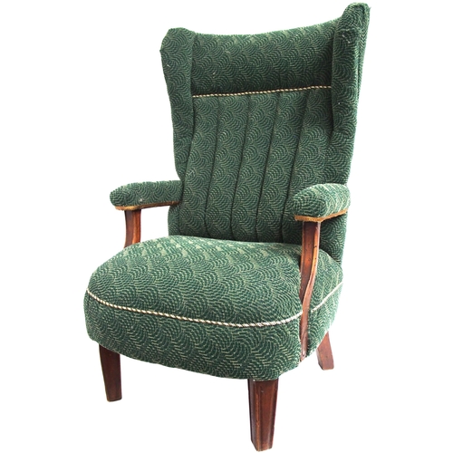 98 - A Pullman Car armchair re-upholstered in contemporary green moquette, good solid condition with no w... 