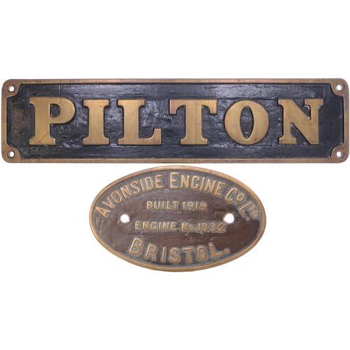 178 - An industrial locomotive nameplate, PILTON, and its matching worksplate, AVONSIDE ENGINE Co 1832 of ... 