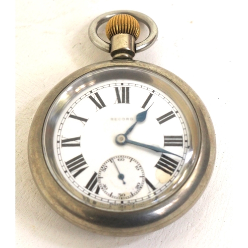 115 - LMS pocket watch No 16467, engraved on back, 15 jewel movement by Record (Swiss), works when wound. ... 