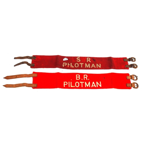 126 - Pilotman cloth armbands including BR-WR & SR (unpicked LSWR) plus Post Office Postman No 181 armband... 