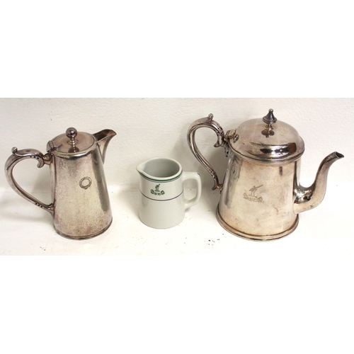 136 - Bibby Line plated large teapot by Walker & Hall, stands 8½