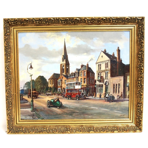 146 - Original oil painting on board by Peter Bradshaw (1931- 2004 ) of street scene in Far Cotton St Mary... 