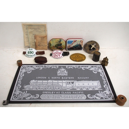 166 - Miscellaneous small items - brass carriage heater control, LMS Gen Repair C/I plate Barassie 1938, L... 