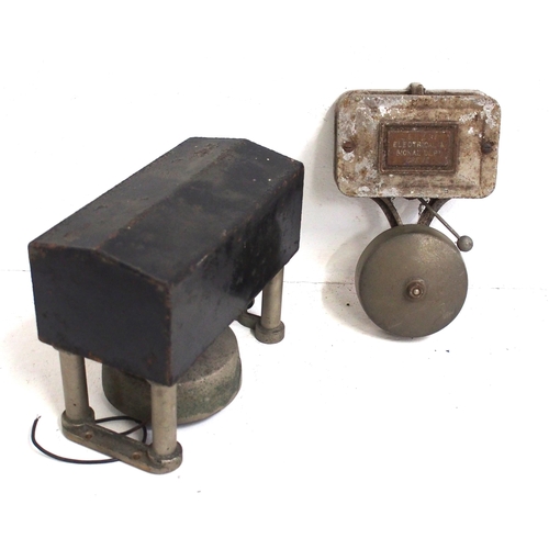 181 - LNWR steel cased block bell (non tapper) & LNWR Electrical Signal Dept. Crewe wall bell. (2) (B2) (D... 