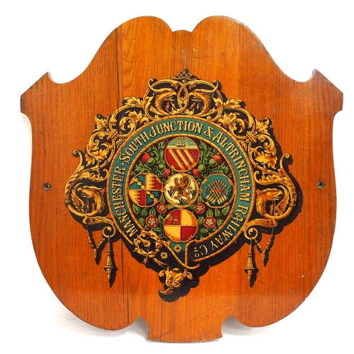 185 - Manchester South Junction & Altrincham Rly full coat of arms beautifully mounted on a oak shield rei... 