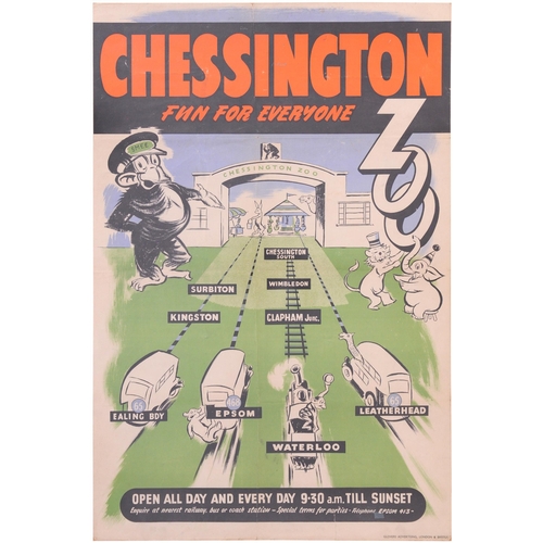 187 - Poster, CHESSINGTON ZOO By Rail, Bus Or Coach From South London Locations, 20