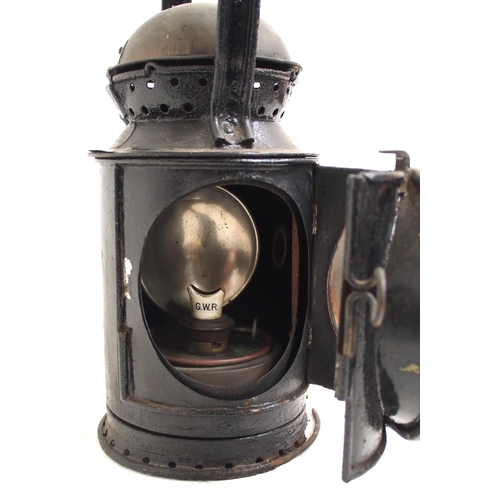 225 - GWR Wrights 3 aspect handlamp, GWR wick assembly, rot to bottom, GWR stamped on body, Wrights copper... 