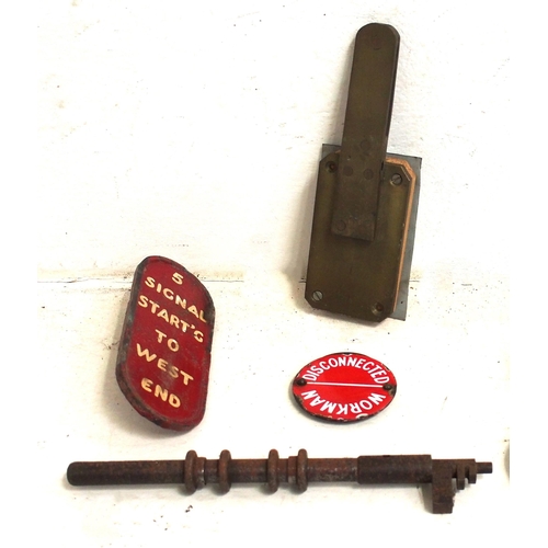 229 - Miscellaneous - GWR carriage door fittings, single line miniature staff with Annetts key, C/I lever ... 