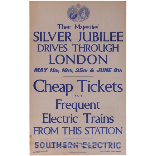 257 - Poster, SR, double royal, SILVER JUBILEE DRIVES THROUGH LONDON, Frequent Electric Trains, electric f... 