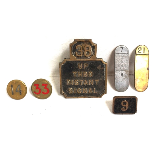 262 - Miscellaneous mainly cast brass signal box lever plates including Stevens & Midland Rly/LMS. (6) (D2... 