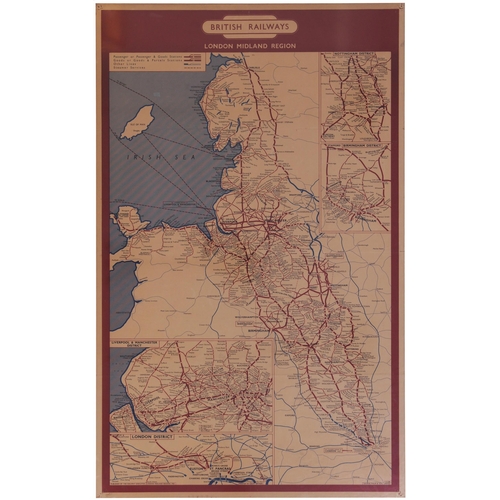 265 - Poster, BR(M) double royal regional system map, 1952, corner drawing pin damage, slight darkening to... 