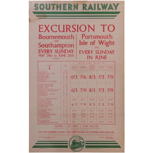 274 - Poster, SR, double royal, EXCURSION TO BOURNEMOUTH AND ISLE OF WIGHT, From South London (Brighton Se... 