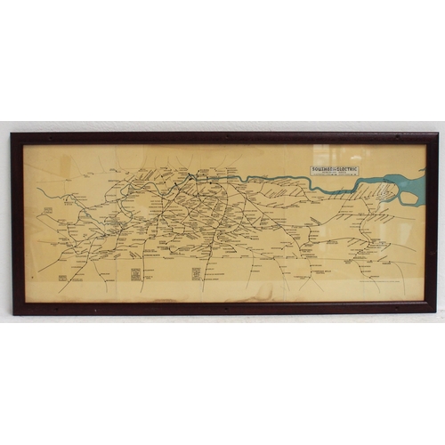 280 - SOUTHERN ELECTRIC Suburban Area Carriage Map 1940s? in original style frame & glazed. 25 x 10 inches... 