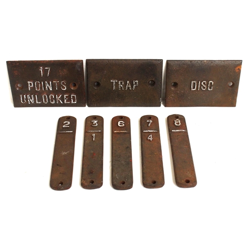 281 - Selection of LNWR C/I signal box lever & back plates as per image. (8) (D2) (Dispatch by Mailboxes/C... 