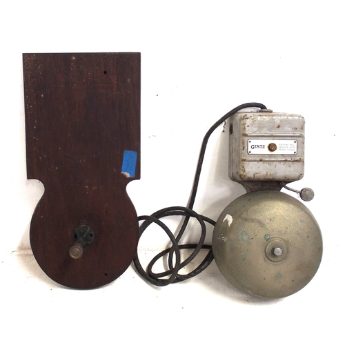 290 - Gents of Leicester 240V wall alarm bell (working) plus a wooden back plate, note bell NOT PAT tested... 