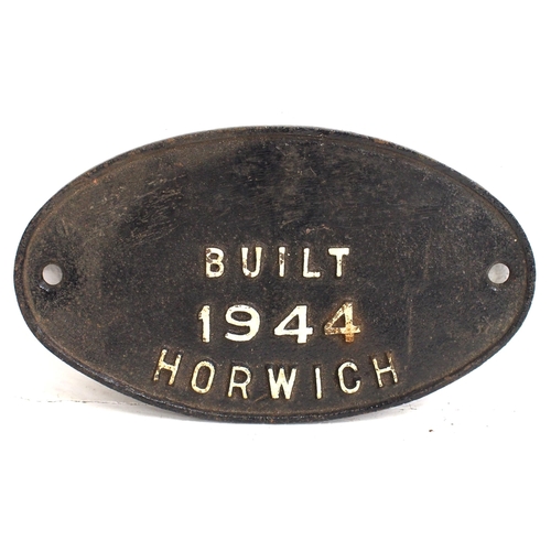 299 - Cast iron locomotive worksplate (LMS) BUILT 1944 HORWICH, company initials ground off plate, repaint... 