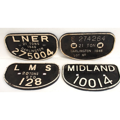 348 - D C/I wagonplates - E274264 21T DARLINGTON 1946, LNER 21T DARLINGTON 1946 275004, LMS 20T 128, MIDLA... 