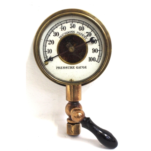 349 - Bourdon's Patent pressure gauge, early example 0-100Lbs, 4