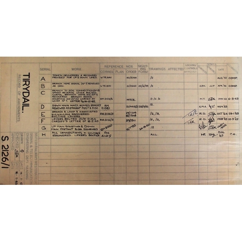 361 - Signalling plans (rolled & small) of Tirydail, & Newsham, locking chart & amendment table as per ima... 