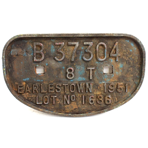 381 - D Wagonplate C/I B37304 8T Earlestown 1951 Lot 1636, ex Ministry of Transport mineral wagon. (C3) (D... 