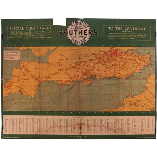 387 - Poster, SR quad royal general system map, 1927, with King Arthur emblem, The Road To Sunshine, full ... 