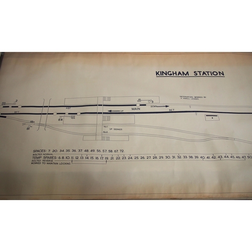 388 - Signal box diagram, KINGHAM STATION, (office copy), rolled, 1966 after closure of the Cheltenham & C... 