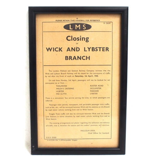 399 - LMS framed & glazed handbill 