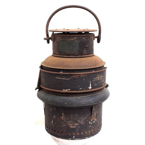 417 - Railway carriage pot lamp by Ridsdales Railway Lighting Co Minories London, reputedly ex Dinorwic, o... 