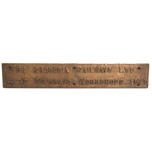 449 - THE RHODESIAN RAILWAYS LTD BUILT BULAWAYO WORKSHOPS 1945 cast brass carriage plate, 18