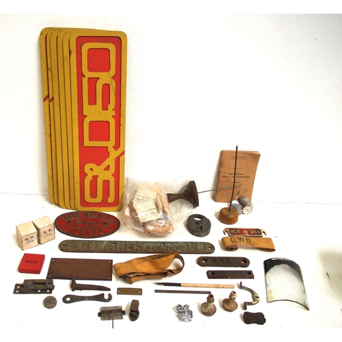 469 - Miscellaneous items - Wills Cigarettes LMR cardboard box, Pollards Lindon EC1 C/I makers plate, LMS ... 