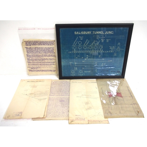 480 - Selection of signalling paperwork relating to the Salisbury area including LSWR framed blue print of... 