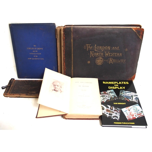 487 - LNWR publications etc  including heavily bound LNWR 50 years, commemorative jug in box, 