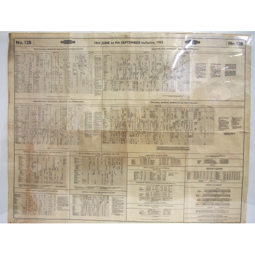 BR(W) poster time table, Cambrian and Mid-Wales lines 1962, rolled has been folded condition as per image. (C1) (Dispatch by Mailboxes/Collect from Banbury Depot)