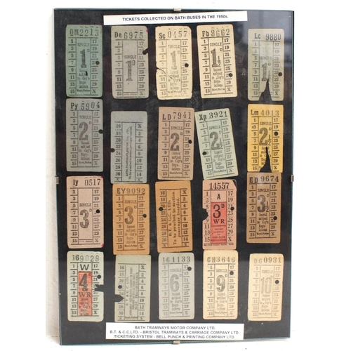 539 - Bath 1950s bus tickets, framed. (D2) (Dispatch by Mailboxes/Collect from Banbury Depot)