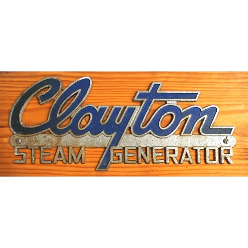 573 - Clayton Steam Generator plate mounted on wood plaque 15